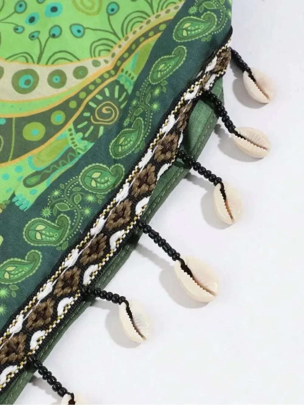 Green Paisley Scarf with Fringe S177